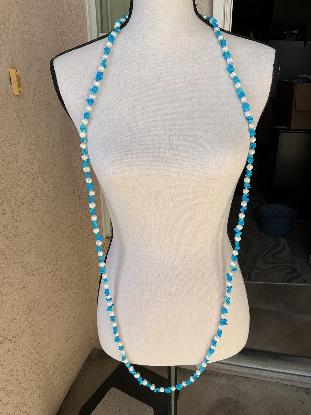 S Designs genuine Freshwater pearls Faux turquoise Long necklace
